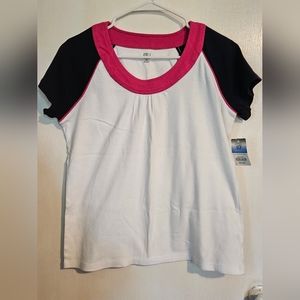 NWT SJB (Saint John's Bay) active wear tee size Medium white pink navy blue